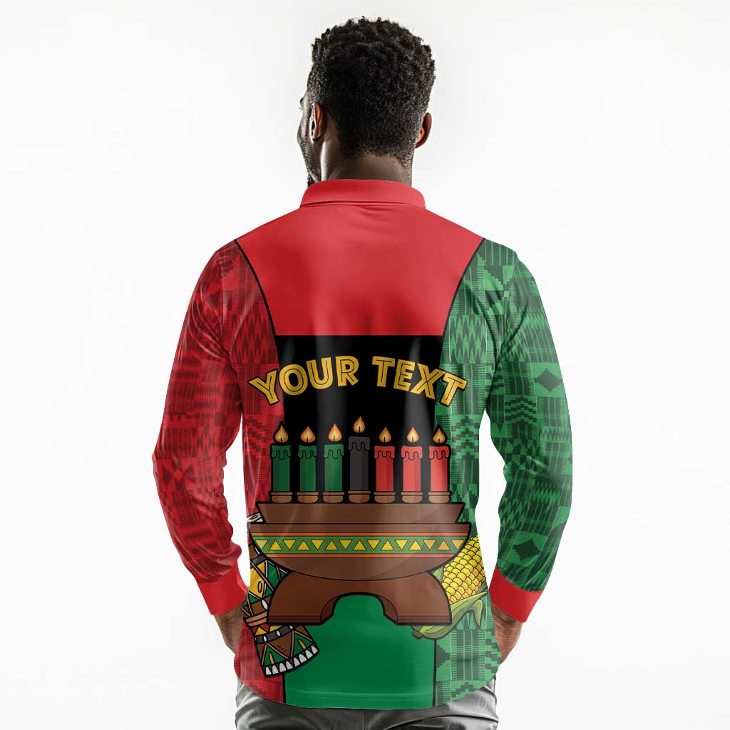 Personalized Happy Kwanzaa Holidays Long Sleeve Polo Shirt Kente Pattern - African Pride