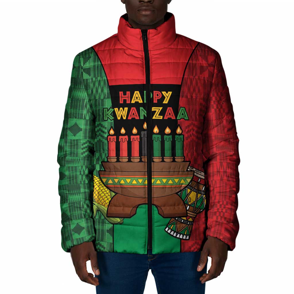 Personalized Happy Kwanzaa Padded Jacket Kinara With Kente Pattern