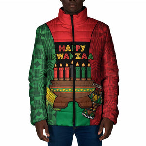 Personalized Happy Kwanzaa Padded Jacket Kinara With Kente Pattern