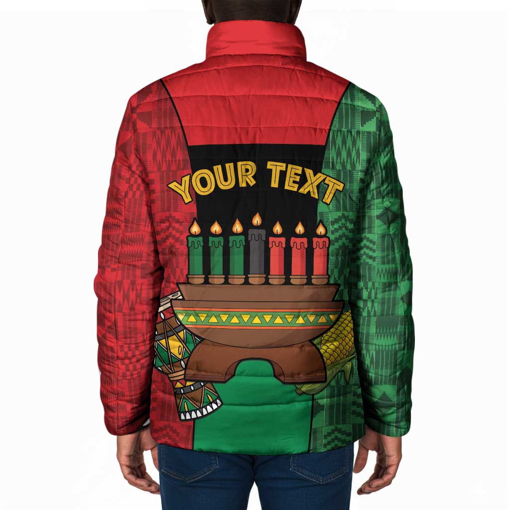 Personalized Happy Kwanzaa Padded Jacket Kinara With Kente Pattern