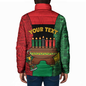 Personalized Happy Kwanzaa Padded Jacket Kinara With Kente Pattern