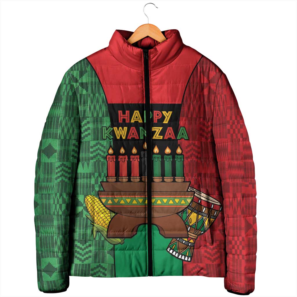 Personalized Happy Kwanzaa Padded Jacket Kinara With Kente Pattern