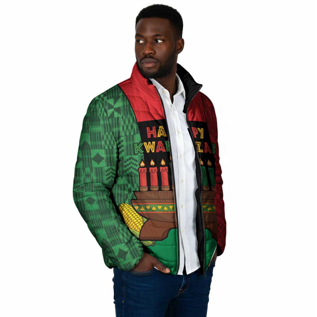 Personalized Happy Kwanzaa Padded Jacket Kinara With Kente Pattern