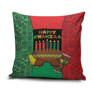 Happy Kwanzaa Pillow Cover Kinara With Kente Pattern