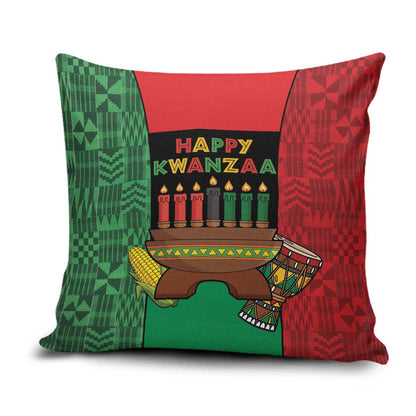 Happy Kwanzaa Pillow Cover Kinara With Kente Pattern