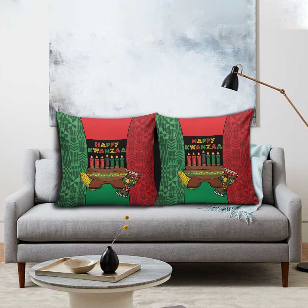 Happy Kwanzaa Pillow Cover Kinara With Kente Pattern