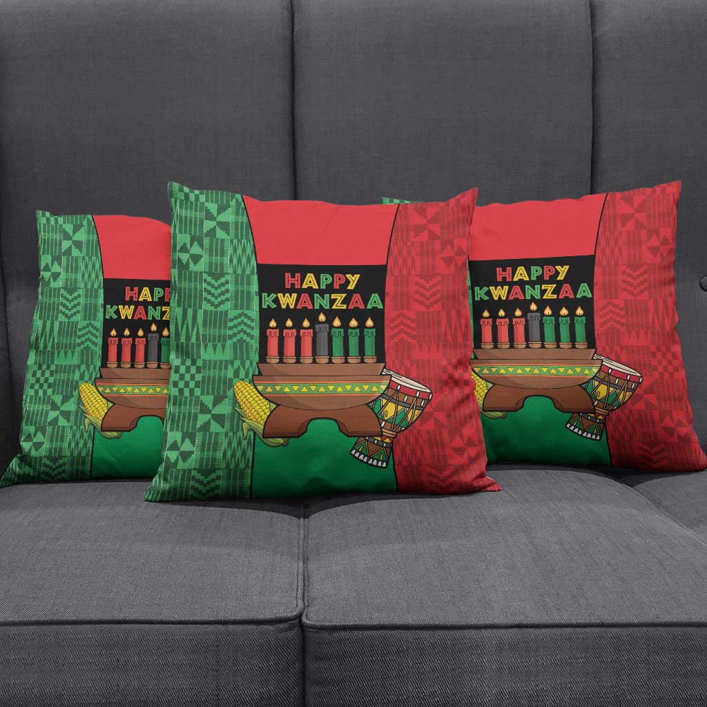 Happy Kwanzaa Pillow Cover Kinara With Kente Pattern