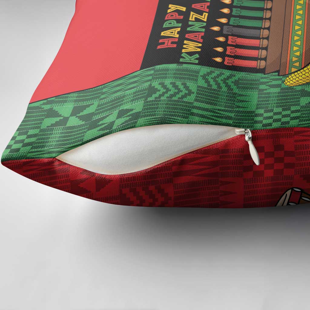 Happy Kwanzaa Pillow Cover Kinara With Kente Pattern