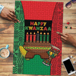Happy Kwanzaa Puzzle Kinara With Kente Pattern