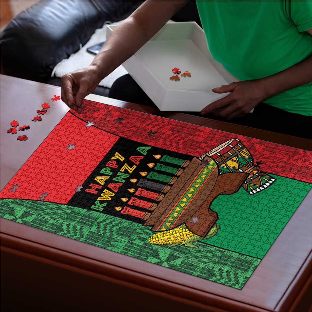 Happy Kwanzaa Puzzle Kinara With Kente Pattern