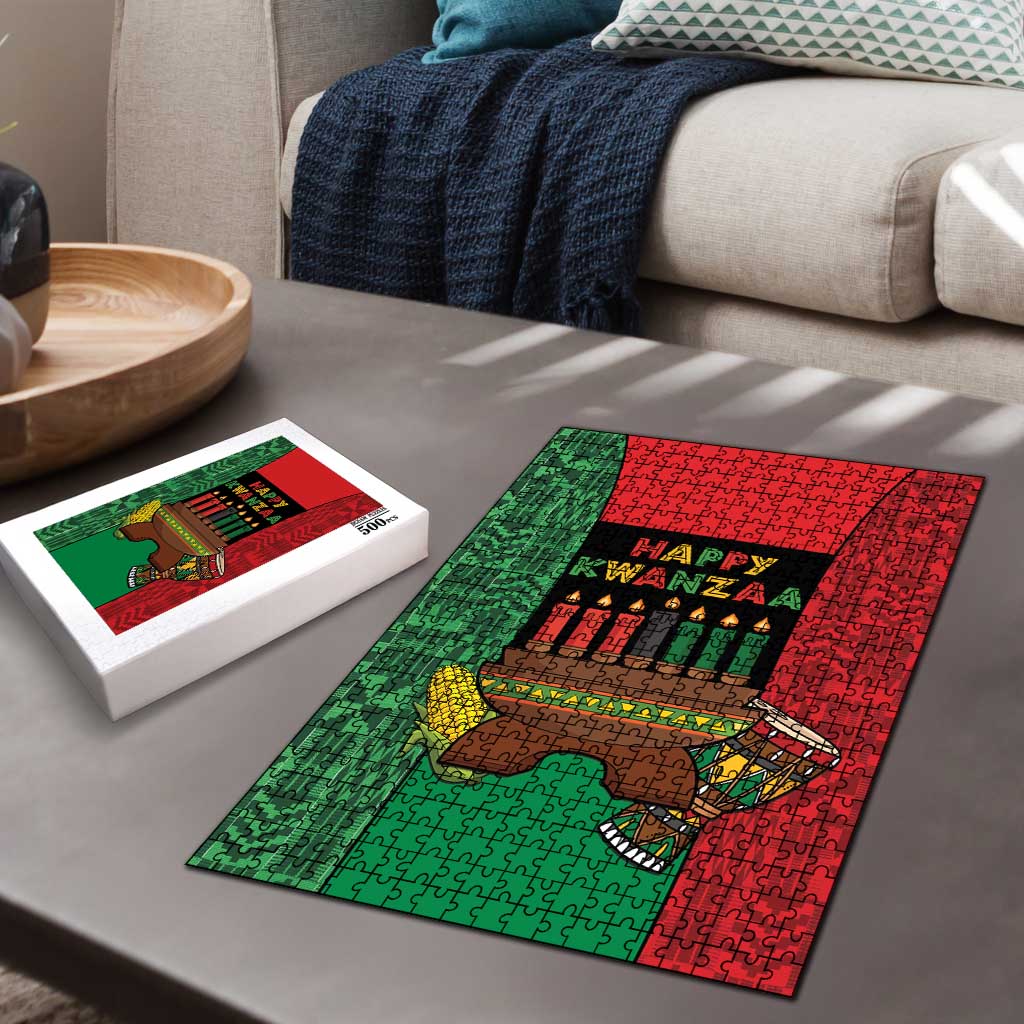 Happy Kwanzaa Puzzle Kinara With Kente Pattern