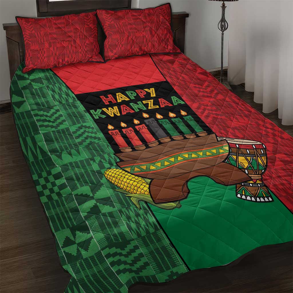Happy Kwanzaa Holidays Quilt Bed Set Kente Pattern - African Pride