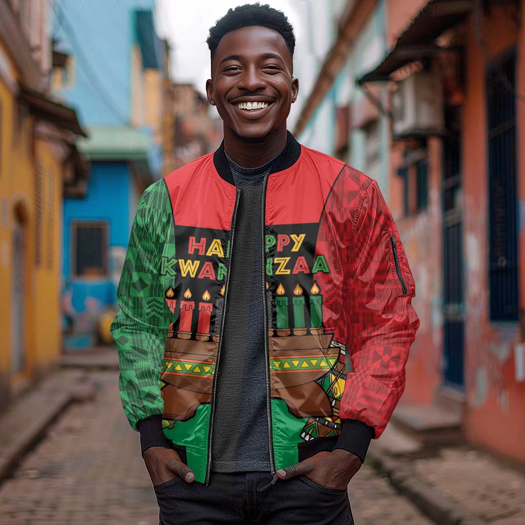 Personalized Happy Kwanzaa Holidays Sleeve Zip Bomber Jacket Kente Pattern - African Pride