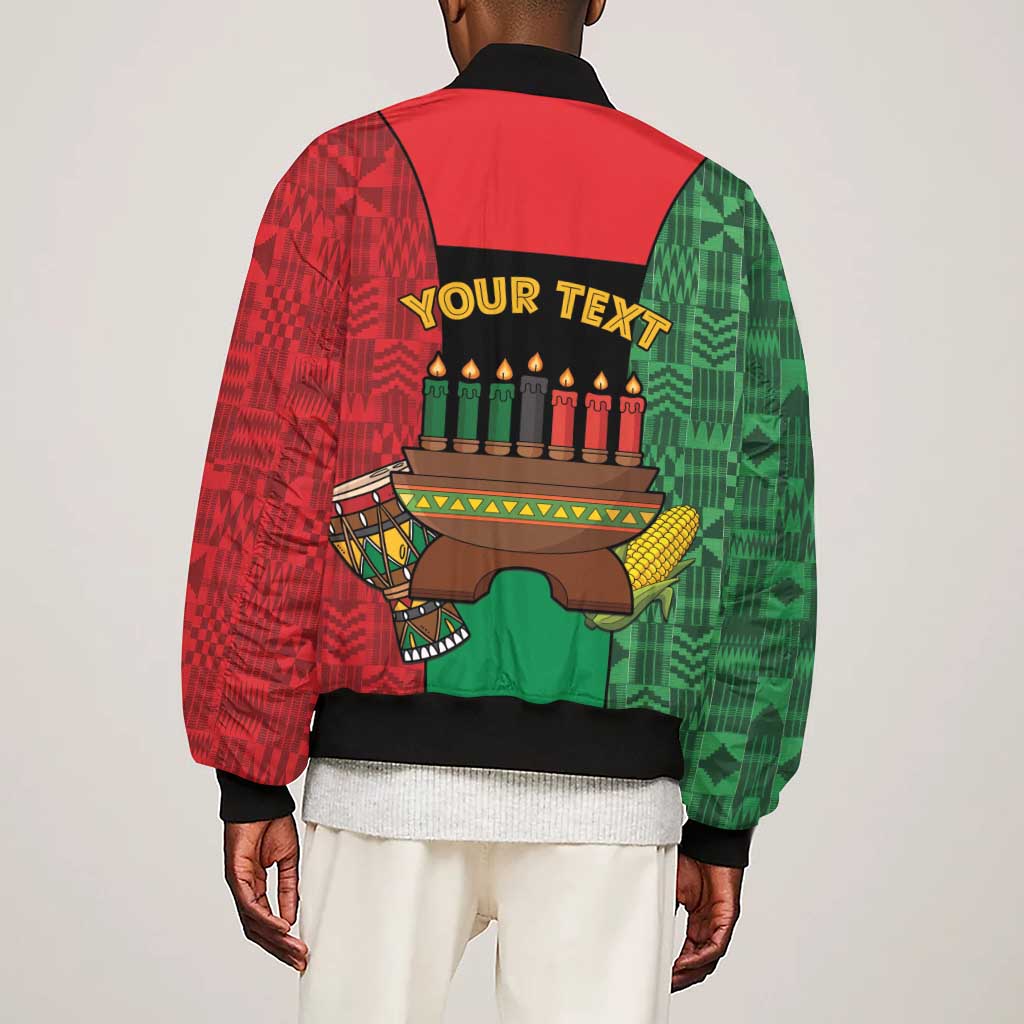 Personalized Happy Kwanzaa Holidays Sleeve Zip Bomber Jacket Kente Pattern - African Pride