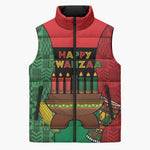 Personalized Happy Kwanzaa Sleeveless Puffer Jacket Kinara With Kente Pattern