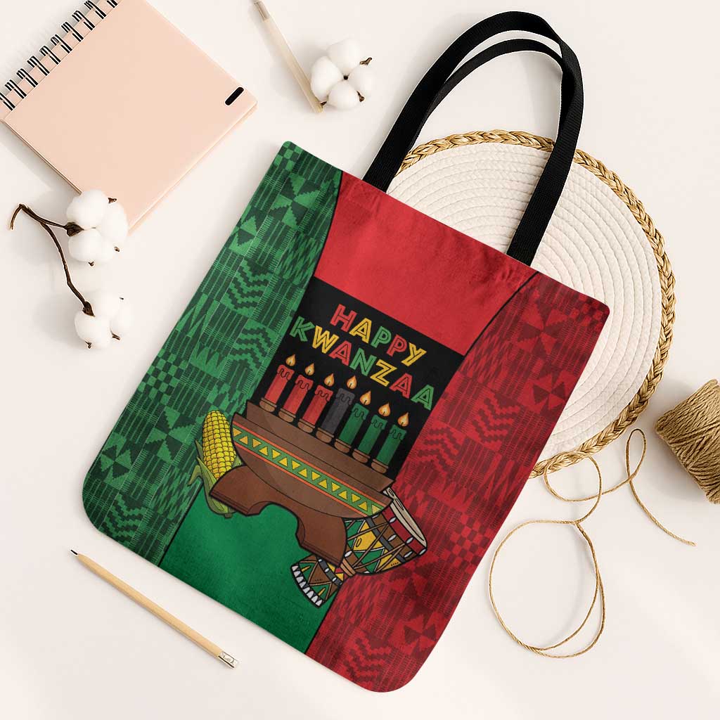 Happy Kwanzaa Tote Bag Kinara With Kente Pattern