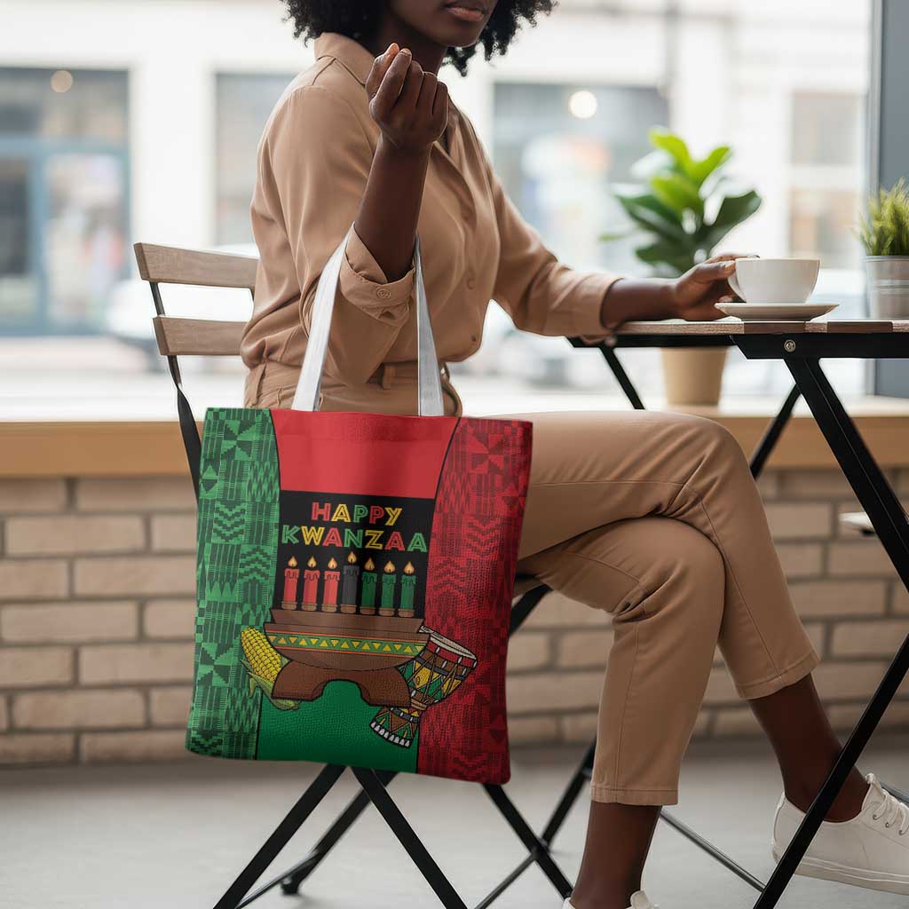 Happy Kwanzaa Tote Bag Kinara With Kente Pattern