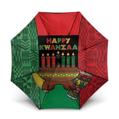 Happy Kwanzaa Umbrella Kinara With Kente Pattern