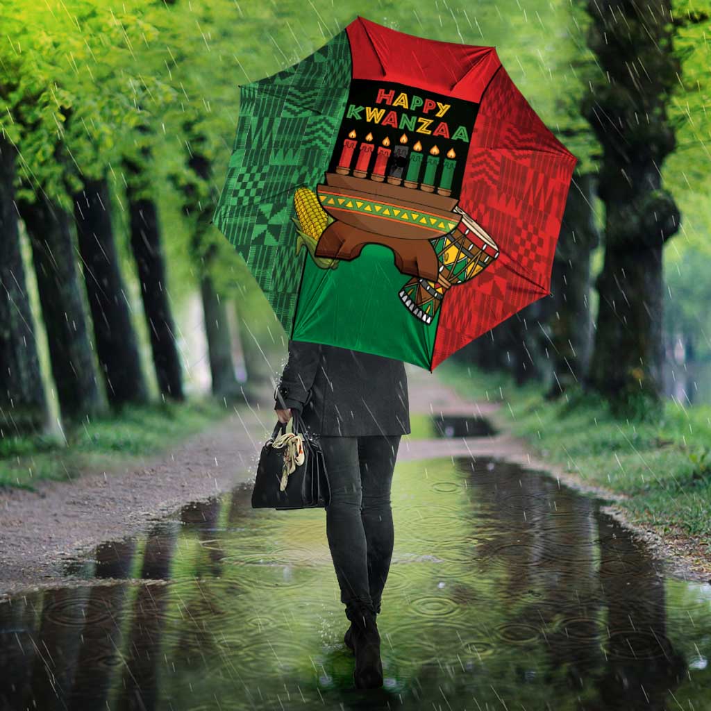 Happy Kwanzaa Umbrella Kinara With Kente Pattern