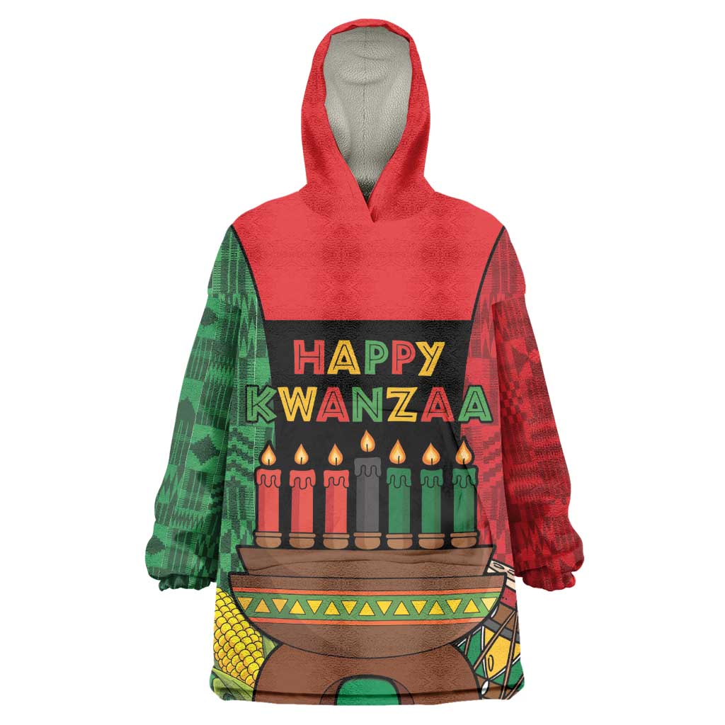 Personalized Happy Kwanzaa Holidays Wearable Blanket Hoodie Kente Pattern - African Pride