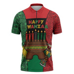 Personalized Happy Kwanzaa Zipper Polo Shirt Kinara With Kente Pattern