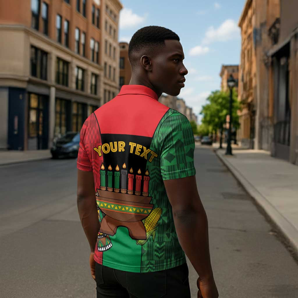 Personalized Happy Kwanzaa Zipper Polo Shirt Kinara With Kente Pattern