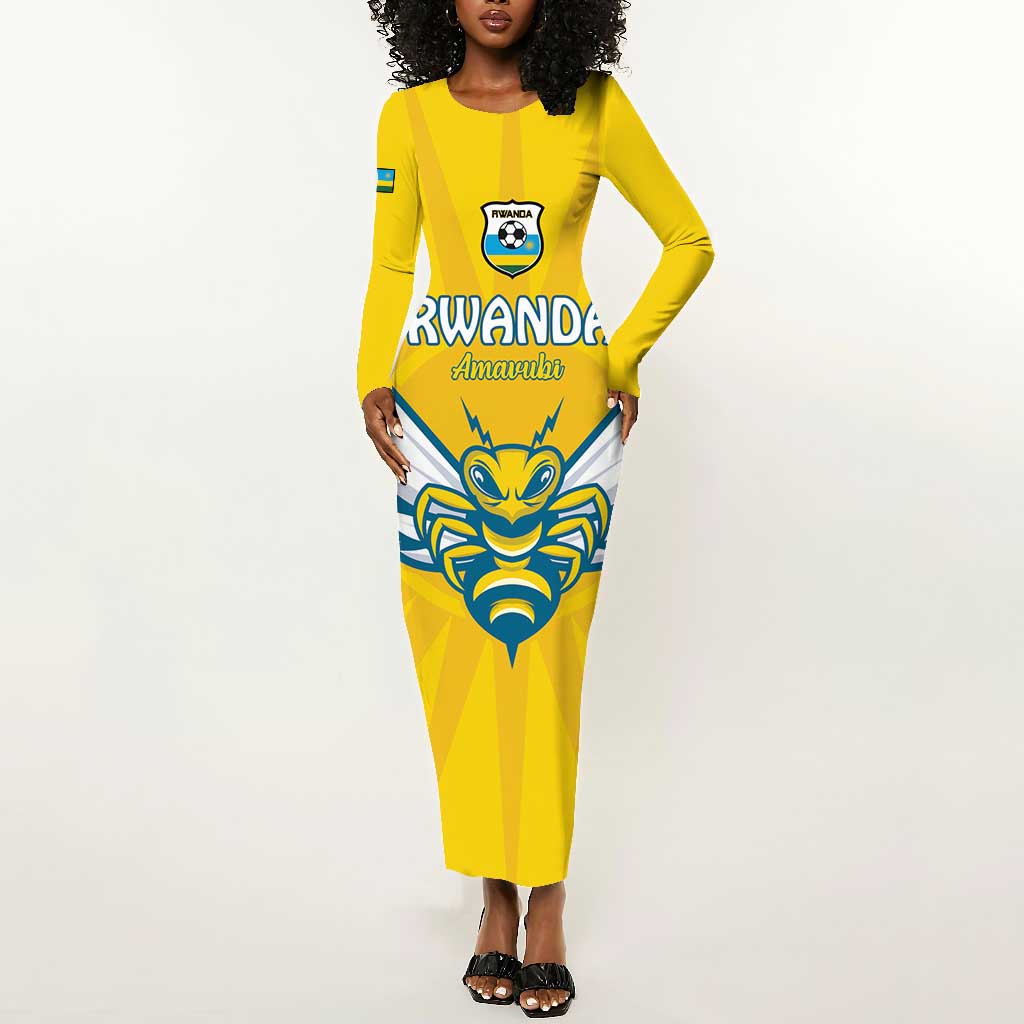 Custom Afro Rwanda Football Long Sleeve Bodycon Dress Go Wasps