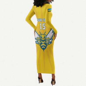 Custom Afro Rwanda Football Long Sleeve Bodycon Dress Go Wasps