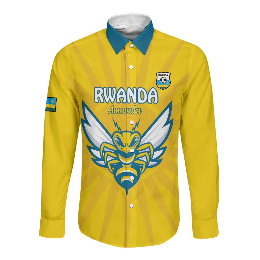 Custom Afro Rwanda Football Long Sleeve Button Shirt Go Wasps