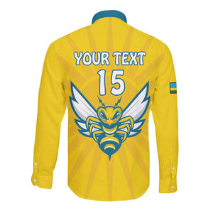 Custom Afro Rwanda Football Long Sleeve Button Shirt Go Wasps