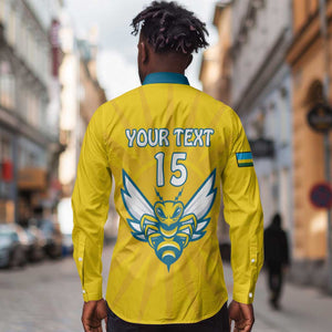 Custom Afro Rwanda Football Long Sleeve Button Shirt Go Wasps