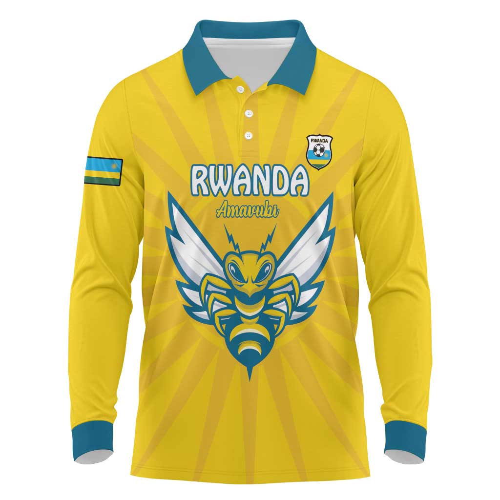 Custom Afro Rwanda Football Long Sleeve Polo Shirt Go Wasps