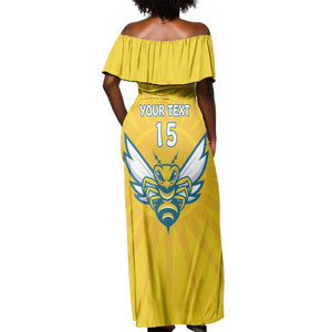 Custom Afro Rwanda Football Off Shoulder Maxi Dress Go Wasps