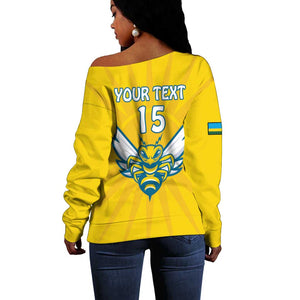 Custom Afro Rwanda Football Off Shoulder Sweater Go Wasps