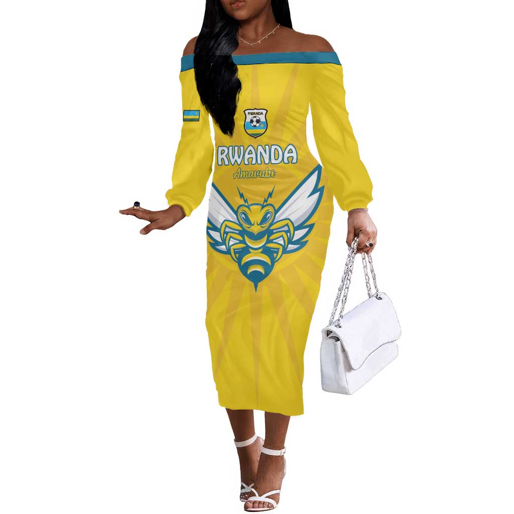 Custom Afro Rwanda Football Off The Shoulder Long Sleeve Dress Go Wasps