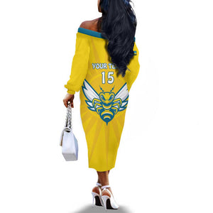 Custom Afro Rwanda Football Off The Shoulder Long Sleeve Dress Go Wasps