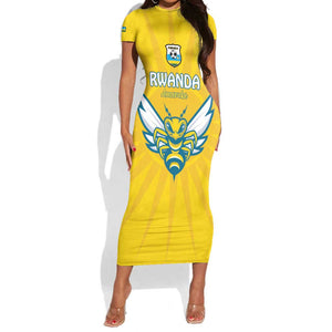 Custom Afro Rwanda Football Short Sleeve Bodycon Dress Go Wasps