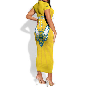 Custom Afro Rwanda Football Short Sleeve Bodycon Dress Go Wasps