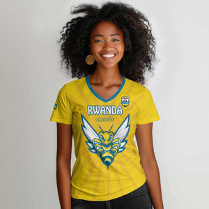 Custom Afro Rwanda Football Women V-Neck T-Shirt Go Wasps