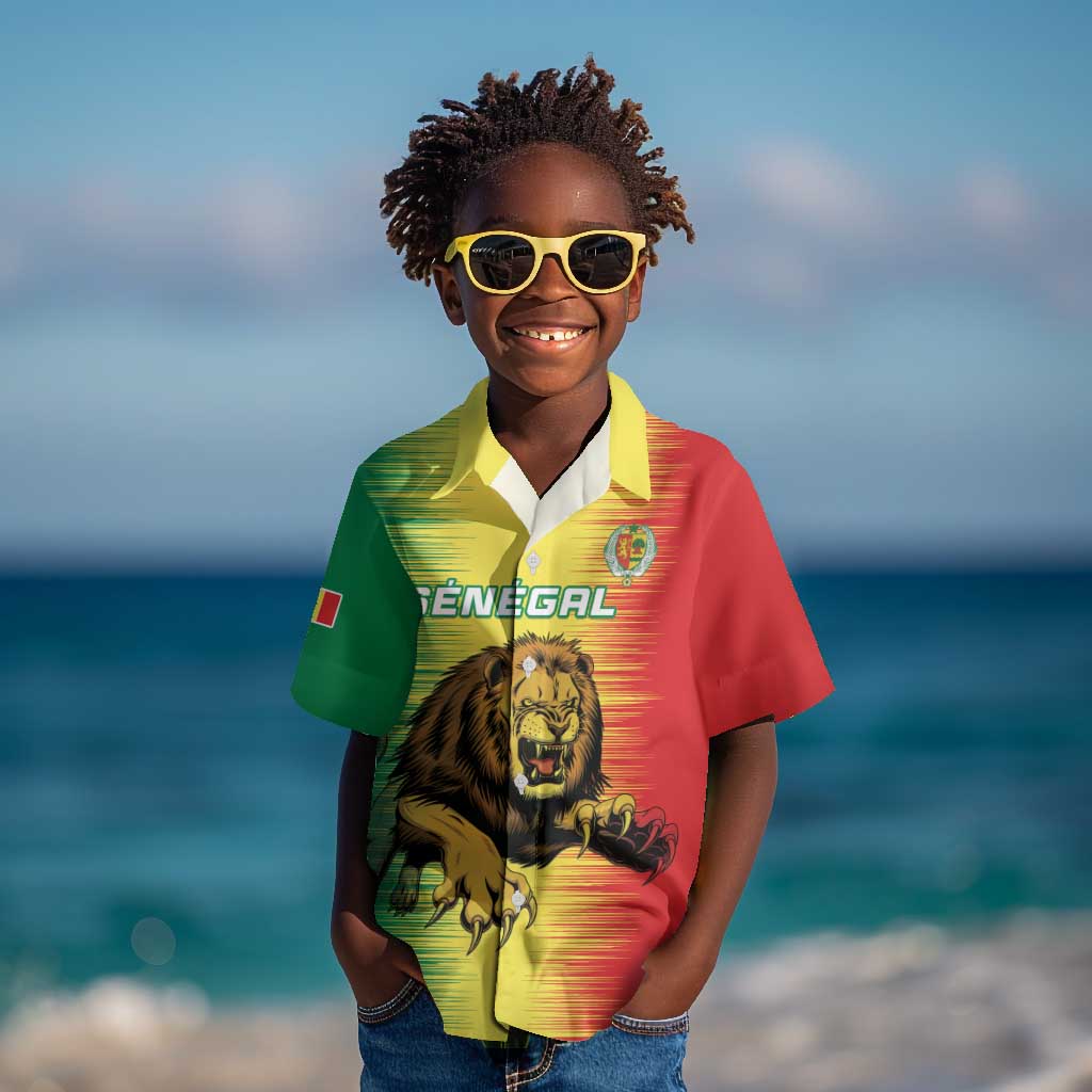 Custom Afro Senegal Football Kid Hawaiian Shirt Lions of Teranga - Flag Style