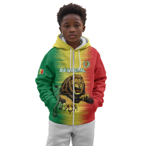 Custom Afro Senegal Football Kid Hoodie Lions of Teranga - Flag Style