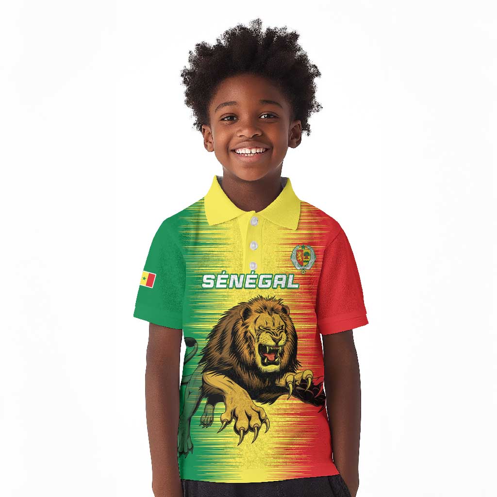 Custom Afro Senegal Football Kid Polo Shirt Lions of Teranga - Flag Style