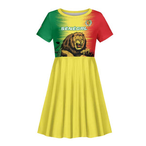 Custom Afro Senegal Football Kid Short Sleeve Dress Lions of Teranga - Flag Style