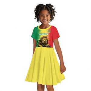 Custom Afro Senegal Football Kid Short Sleeve Dress Lions of Teranga - Flag Style