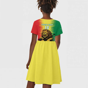 Custom Afro Senegal Football Kid Short Sleeve Dress Lions of Teranga - Flag Style