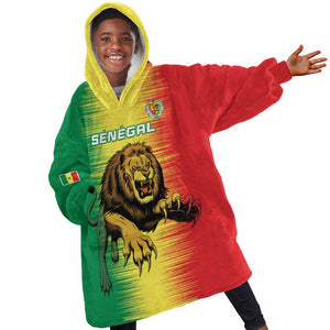 Custom Afro Senegal Football Kid Wearable Blanket Hoodie Lions of Teranga - Flag Style