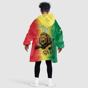 Custom Afro Senegal Football Kid Wearable Blanket Hoodie Lions of Teranga - Flag Style