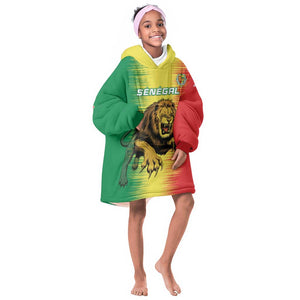 Custom Afro Senegal Football Kid Wearable Blanket Hoodie Lions of Teranga - Flag Style