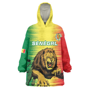 Custom Afro Senegal Football Kid Wearable Blanket Hoodie Lions of Teranga - Flag Style