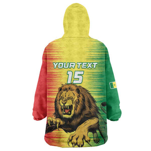 Custom Afro Senegal Football Kid Wearable Blanket Hoodie Lions of Teranga - Flag Style